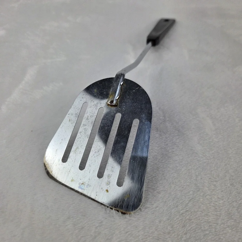 Vintage Slotted Turner Spatula AMES Black Plastic Handle Metal Shaft 10.5 Inch
